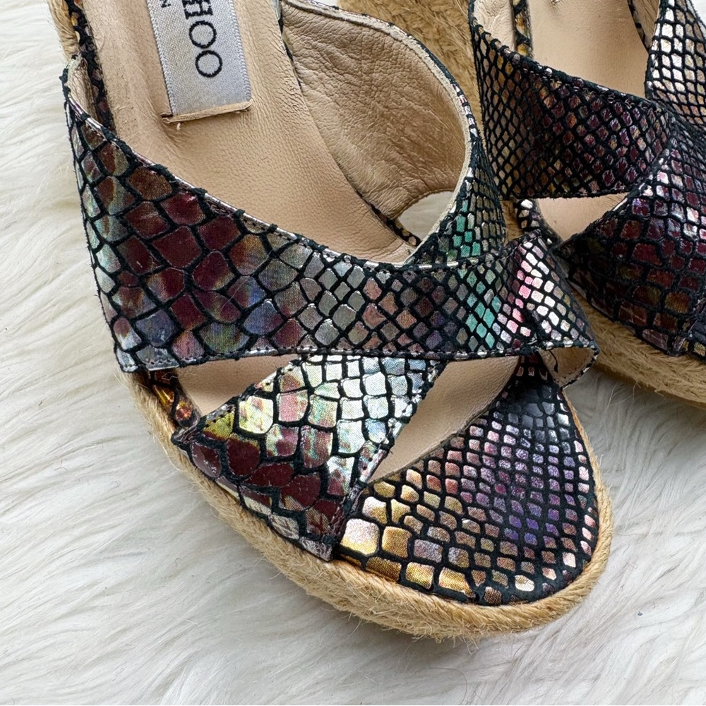 Jimmy Choo Phyllis Espadrille Wedge Heel Python Snakeskin Iridescent Metallic - Picture 6 of 13